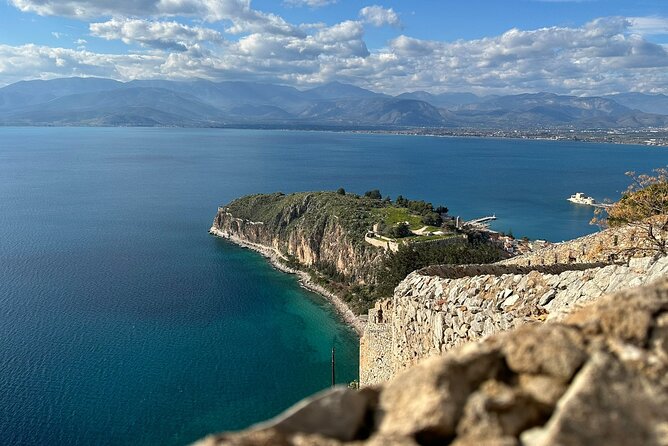 Biblical Ancient Corinth Canal Epidaurus Nafplio Private Tour - Nafplio: Lion of Bavaria, Bourtzi photos, and forts with serious steps