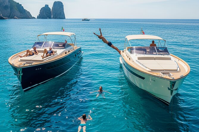 Capri Secret Corners by Boat Premium Tour with Local Captain - Spiaggia Grande and Bagni di Tiberio: where Roman emperors mixed with modern swimmers