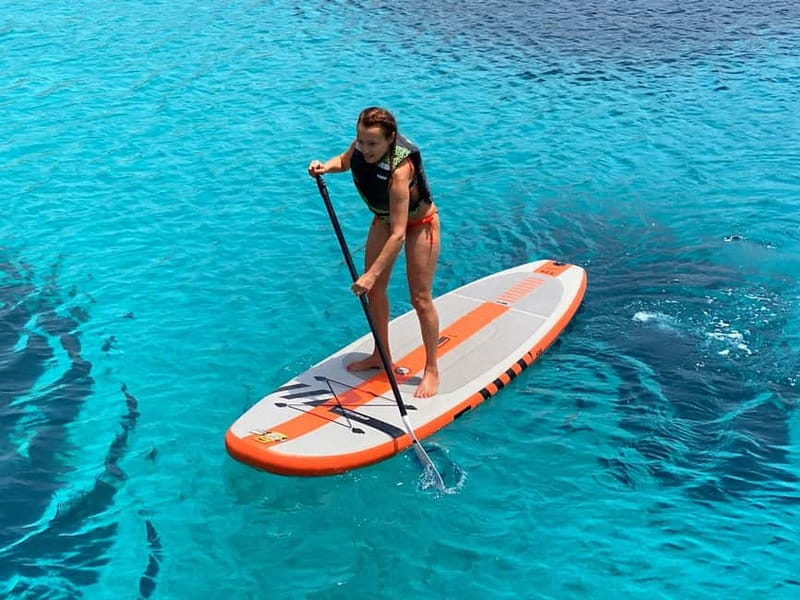 Chania Old Port:Luxury Sunset Catamaran Cruise with Prosecco - The Agioi Theodoroi stop: swimming, snorkeling, SUP, and the sunset setup