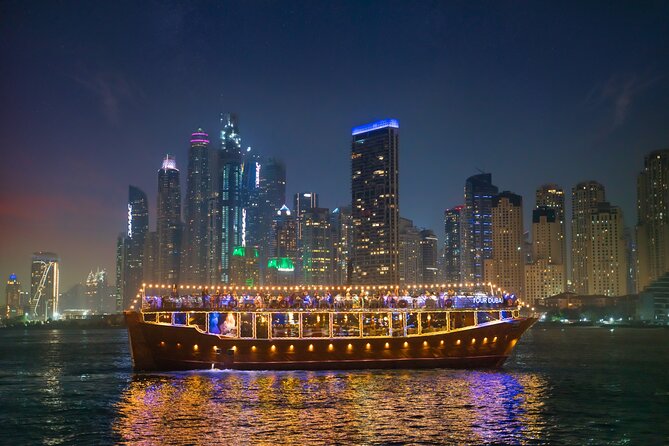 Dubai Marina: Luxury Dhow Dinner Cruise with Hotel Transfer - Dubai Marina at Night, from a Traditional Dhow