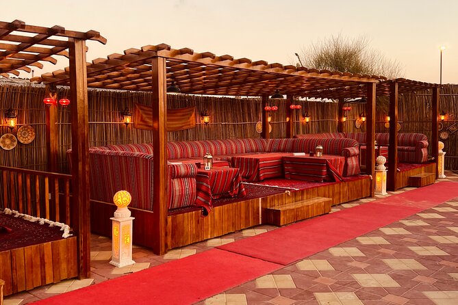 Dubai Premium Desert Safari Red Duns Camel sandbord & Premium BBQ - Lahbab Red Dunes: Dune Bashing, Sandboarding, and Sunset Photo Stops