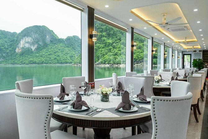Full day Halong Bay Luxury Cruise - buffet lunch, kayak, swim. - What “luxury” looks like here: jacuzzi pool, glass views, and service flow