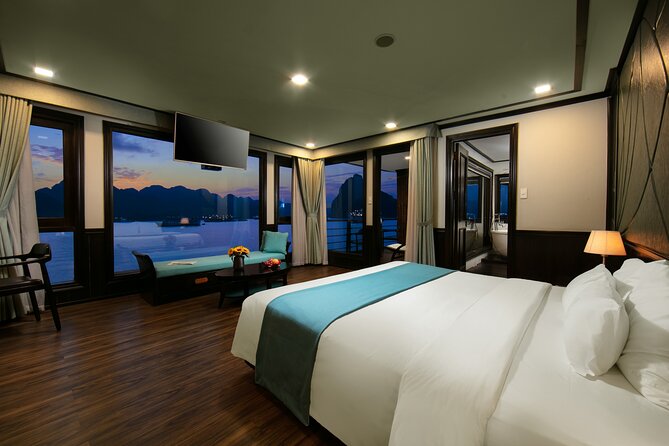 Halong Bay 3 days 2 nights on PEONY CRUISES 5 Stars LUXURY - Day 1: Tuan Chau to Lan Ha Bay, Tra Bau, sunset deck time