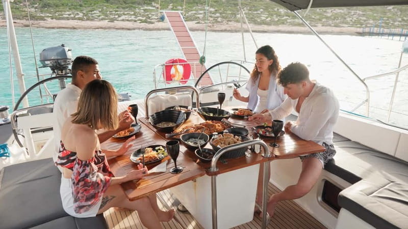 Kissamos: Balos & Gramvousa Luxury Catamaran Cruise - Food and Drinks on Board: Shrimp Linguine, Greek Salad, and No Menu Stress