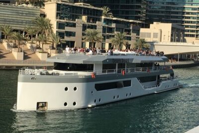 Luxury 7 Star Mega Yacht Dinner Cruise with International Buffet - Your evening timeline: boarding, welcome drinks, and sailing window