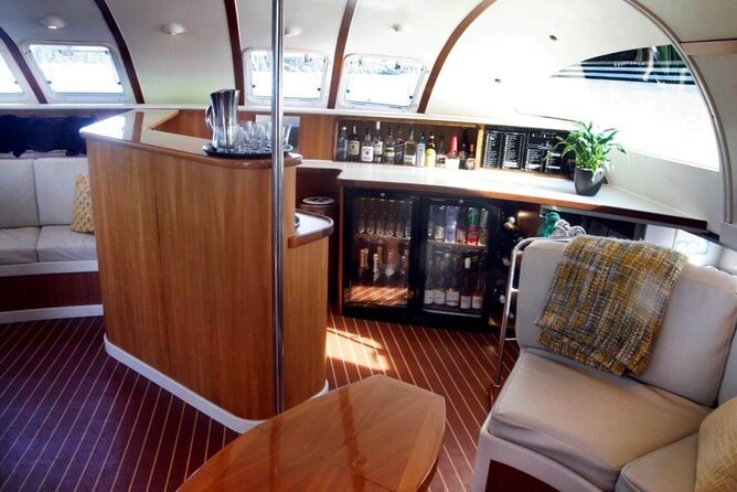 Luxury Sailing - Māori Rock Carvings - Taupo Sailing Adventures - Onboard bar, beanbags, and the small touches that make it feel premium