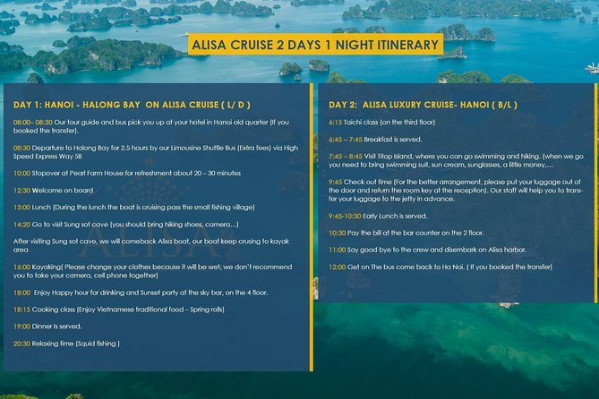 Overnight Luxury 5 Star Alisa Cruise with Meals, Kayak or Bamboo Boat - Day 1 From Boarding to Caves and Floating-Village Pass-By