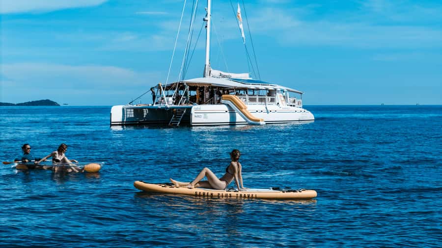 Phuket: Coral & Racha Sunset Luxury Catamaran Party Cruise - Boat Comfort Matters: Net Lounge, Deck Space, and Cabins