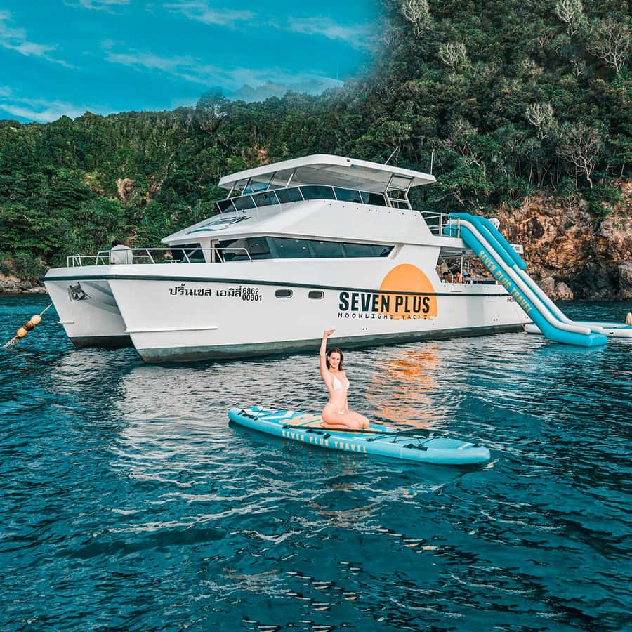 Phuket: Maya, Phi Phi, and Maiton Island by Luxury Yacht - Maithon Island (Honeymoon Island) with slide, paddleboards, and clear kayaks