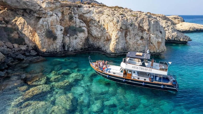 Protaras: Luxury Blue Lagoon Cruise / 3H, 2 Swim Stops - Protaras, Fig Tree Bay, and the Ayioi Anargiroi Church Photo Stop