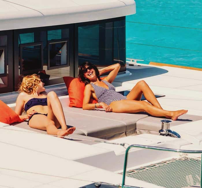 Rethymno Premium Catamaran Cruise: Healthy Lunch & Open Bar - Modern deck comfort: sunbeds, shade, and space that actually matters