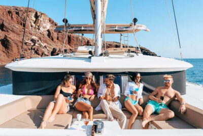 Santorini: Luxury Catamaran Cruise with Lunch, BBQ & Drinks - Caldera viewpoints: Red Beach, White Beach, and Akrotiri Lighthouse