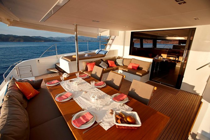 Santorini Luxury Catamaran Day Cruise with BBQ,drinks,transfer - White Beach + Snorkeling + BBQ Lunch: The Best Combo Stop